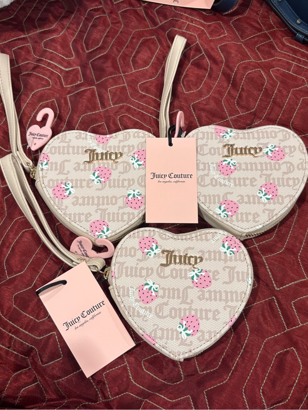 Juicy Couture 3 Heart Shaped Coin Purse Wristlet Wallets